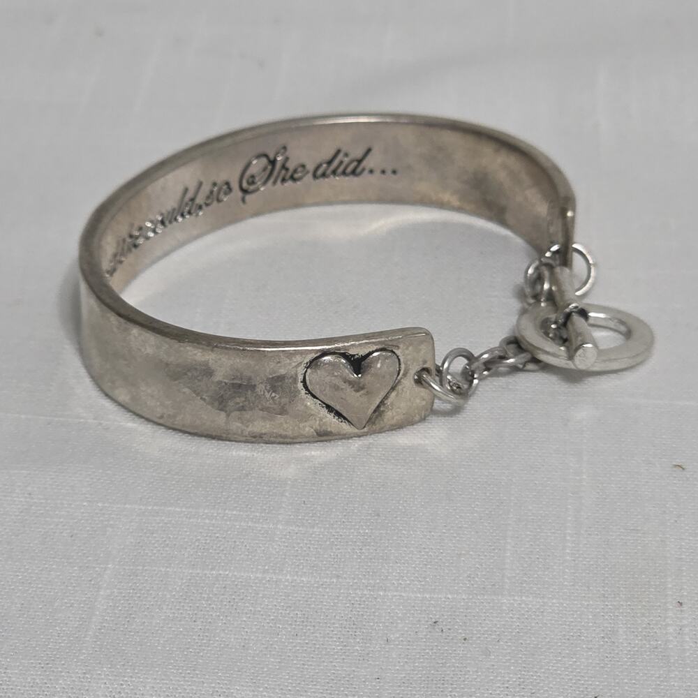 Premier Designs She Believed She Could So She Did Silver Tone Cuff Bracelet Hear